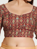 Thumbnail for Joban Fashion Maroon Viscose Rayon Padded Blouse With Sweetheart Neck Elbow Sleeves - Distacart