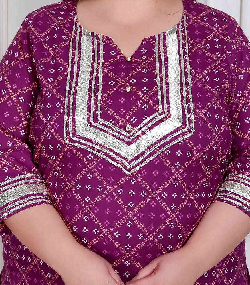 Miravan Plus Size Women Cotton Magenta Gota Work Kurta With Flared Palazzo - Distacart