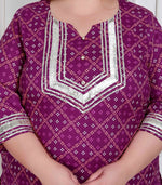 Thumbnail for Miravan Plus Size Women Cotton Magenta Gota Work Kurta With Flared Palazzo - Distacart