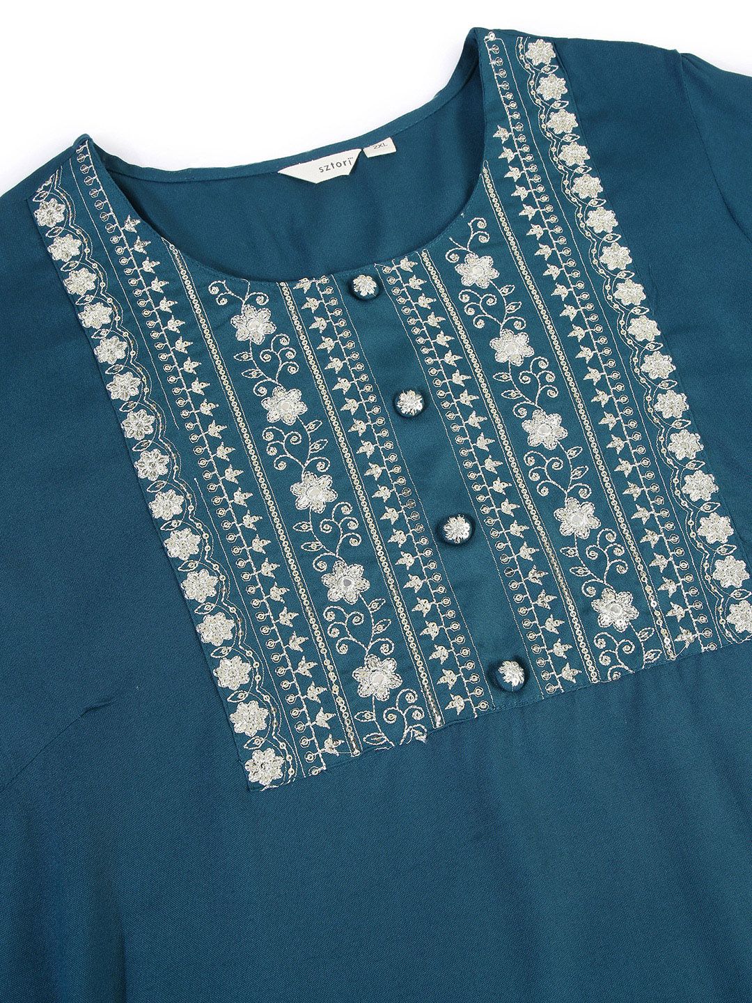 Sztori Plus Size Floral Yoke Design Mirror Work Straight Kurta - Distacart