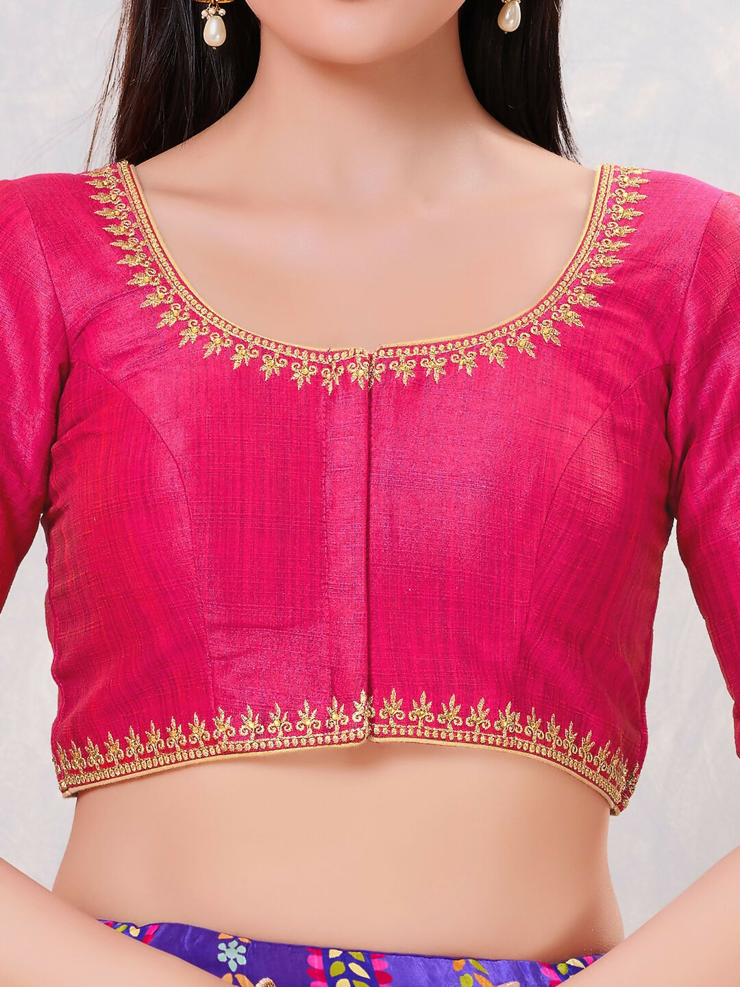 Joban Fashion Women Silk Dark-Pink Stitched Blouse - Distacart