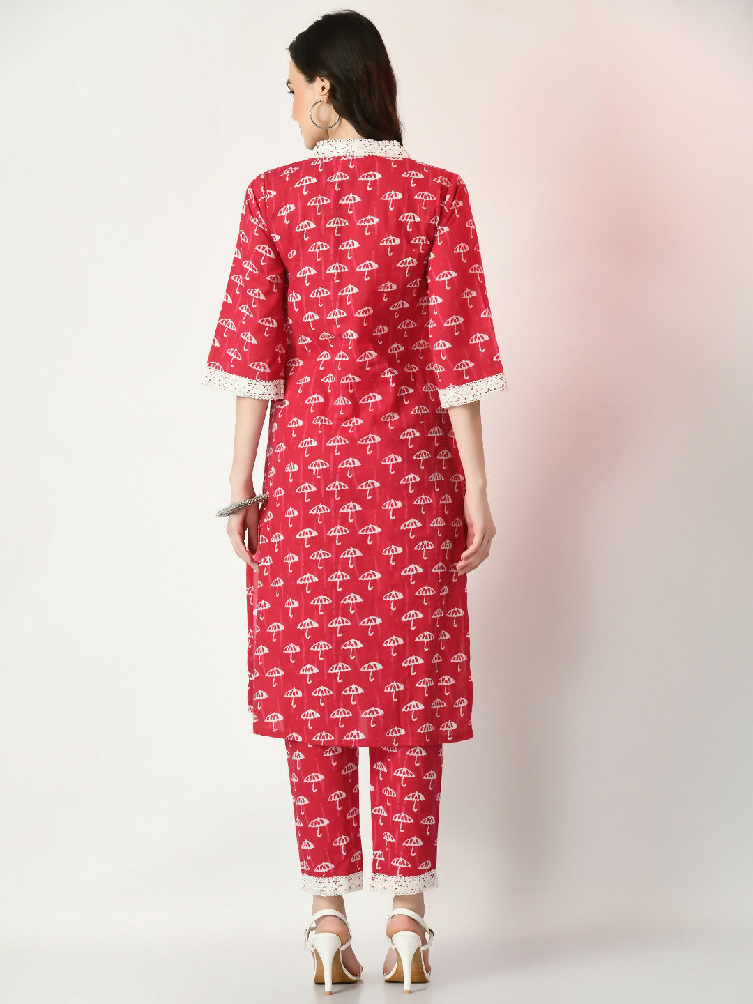 Myshka Women's Pink Printed Kurta With Trousers - Distacart