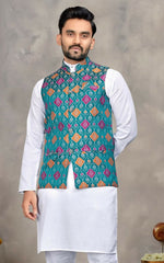 Thumbnail for Anaita Blue Cotton Straight Kurta Pajama & Kurta With Jequard Work - Distacart