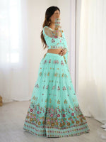 Thumbnail for Joban Fashion Light Green Lehenga Net Coding Dori with Sequence with Rivet Moti