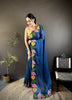 Prime Volt Multicolor Leaf Embroidery Rangoli Silk Saree with Scalloped Border-Blue - Dista