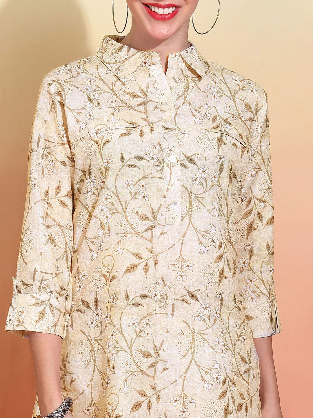 Ode by House of Pataudi Women Printed Regular Linen Kurta with Trousers - Distacart