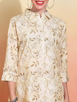 Thumbnail for Ode by House of Pataudi Women Printed Regular Linen Kurta with Trousers - Distacart