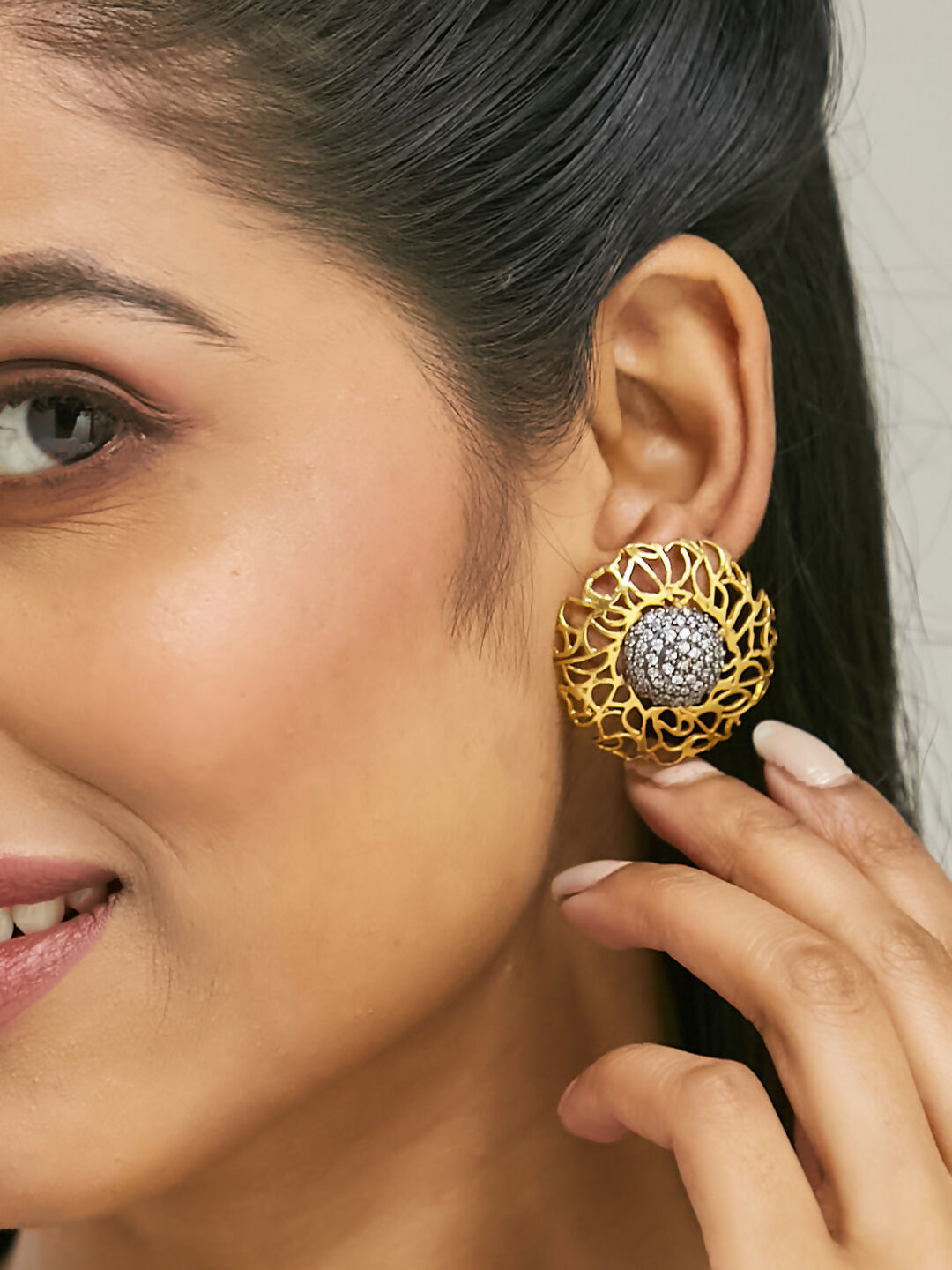 Nuyug 22k Gold Plated Filigree Statement Studs
