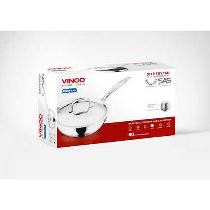 Vinod Platinum Triply Stainless Steel Deep Frying Pan with Lid - Dista