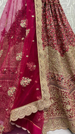 Thumbnail for Jyoti Fashion Women's Rani Pink Velvet Fancy Dori & Sequins Multi Thread Embroidered with Diamond Work Wedding Lehenga Choli - Distacart