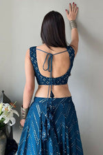 Thumbnail for Jyoti Fashion Blue Thread Embroidery Georgette Designer Lehenga Choli with Dupatta - Distacart