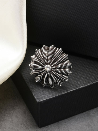 NVR Women's Silver-Toned Floral Shape Adjustable Finger Ring - Distacart