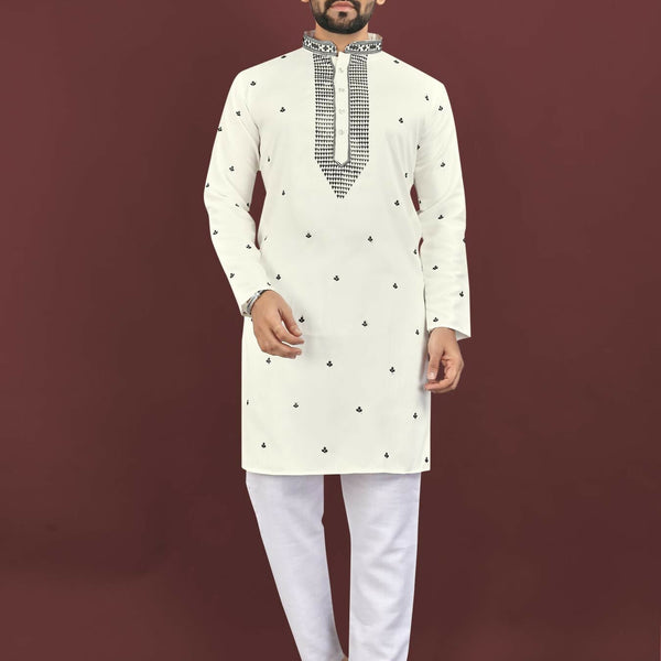 Anaita White Embroidered Silk Straight Kurta - Distacart