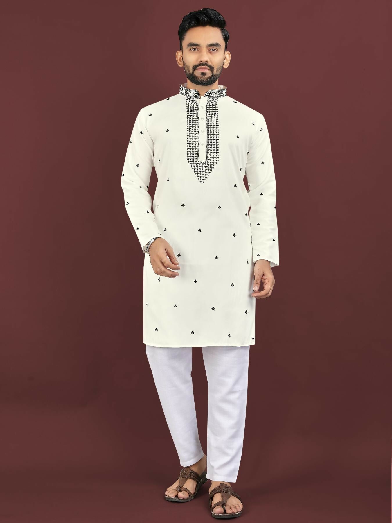 Anaita White Embroidered Silk Straight Kurta - Distacart