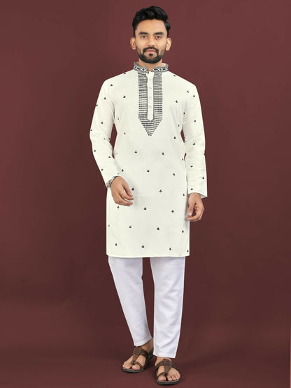 Anaita White Embroidered Silk Straight Kurta - Distacart