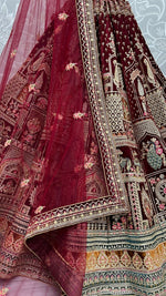 Thumbnail for Jyoti Fashion Women's Maroon Velvet Fancy Dori & Sequins with Multi Thread Embroidered with Diamond Work Wedding Lehenga Choli - Distacart