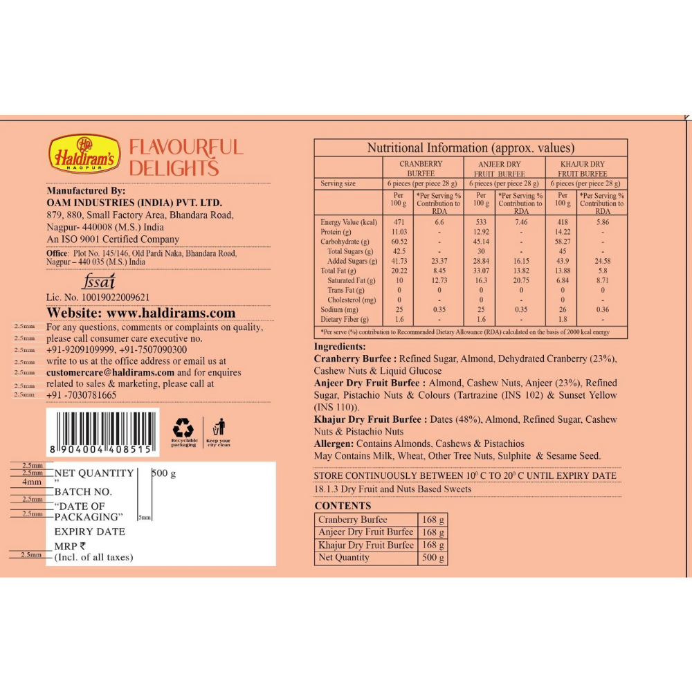 Haldiram's Flavourful Delights - Assorted Dry Fruits Burfee - Distacart