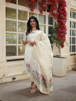 Thumbnail for The52 White Women's Beautiful Viscose Jacquard Fabric Printed Work Straight Kurta Pant and Dupatta Set - Distacart