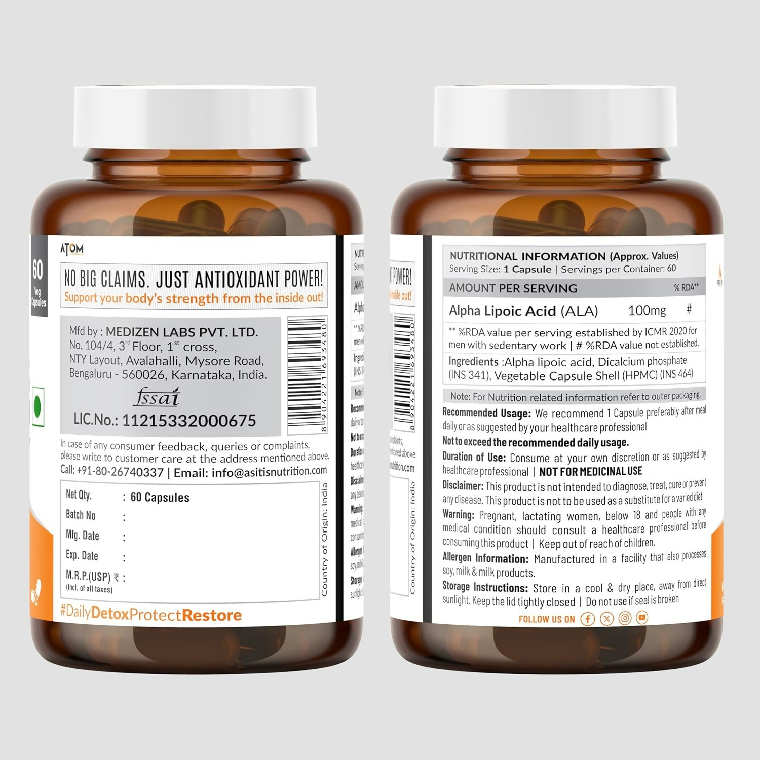 As-It-Is Atom Ala (Alpha Lipoic Acid) Veg Capsules