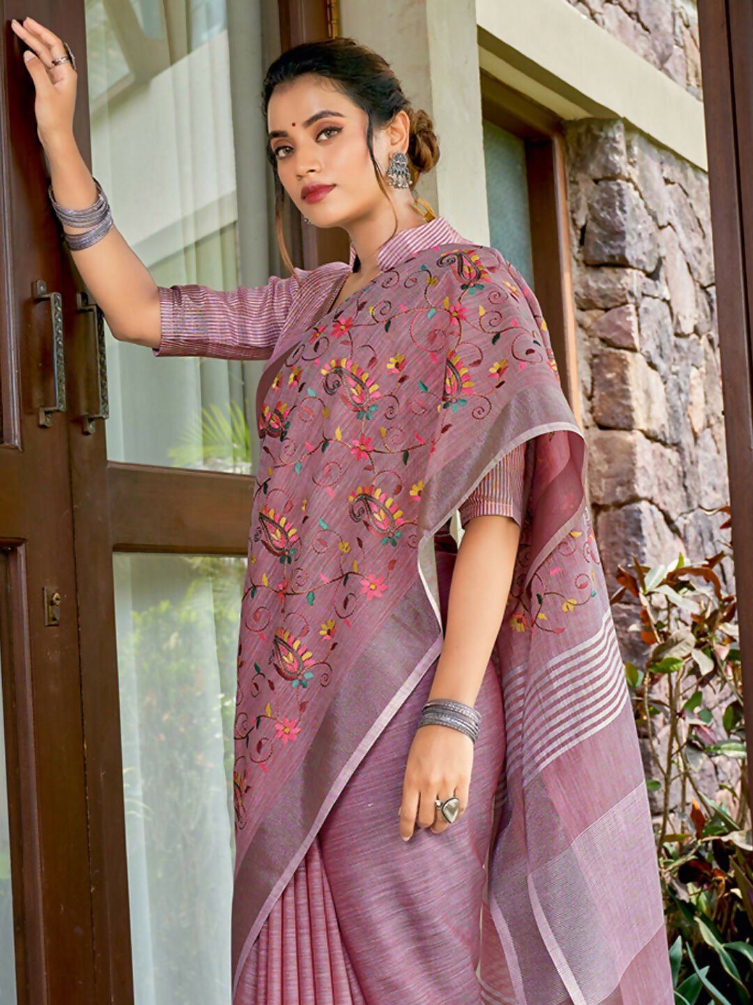 Astita Linen Purple Saree