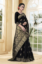Thumbnail for Vedant Vastram Litchi Silk Designer Banarasi Saree - Black - Distacart
