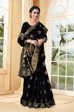 Thumbnail for Vedant Vastram Litchi Silk Designer Banarasi Saree - Black - Distacart