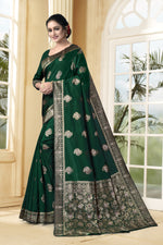 Thumbnail for Vedant Vastram Litchi Silk Designer Banarasi Saree - Bottle Green - Distacart