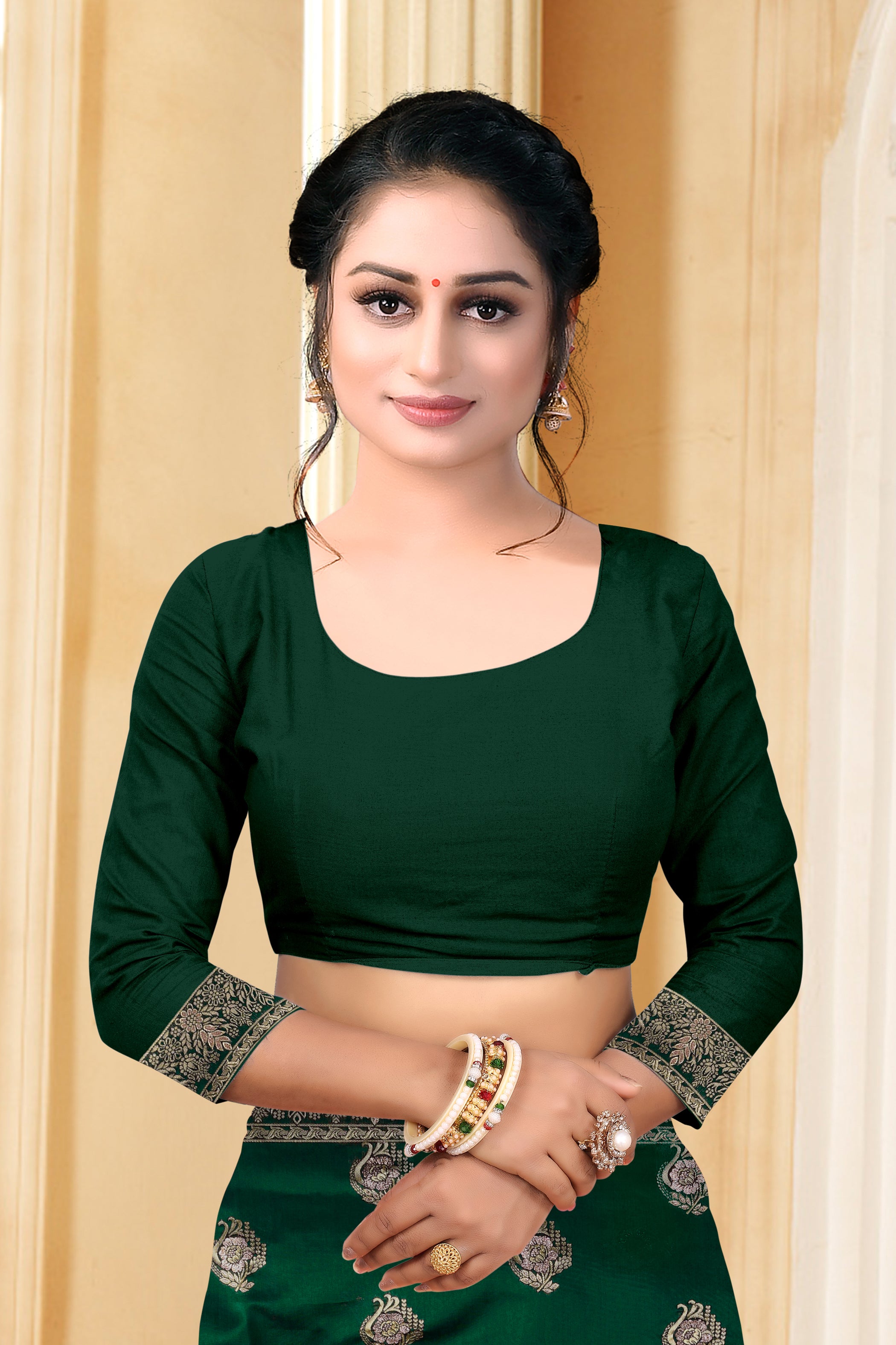 Vedant Vastram Litchi Silk Designer Banarasi Saree - Bottle Green - Distacart