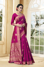 Thumbnail for Vedant Vastram Litchi Silk Designer Banarasi Saree - Magenta - Distacart