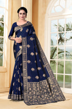 Thumbnail for Vedant Vastram Litchi Silk Designer Banarasi Saree - Navy Blue - Distacart