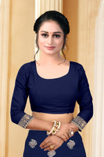 Thumbnail for Vedant Vastram Litchi Silk Designer Banarasi Saree - Navy Blue - Distacart