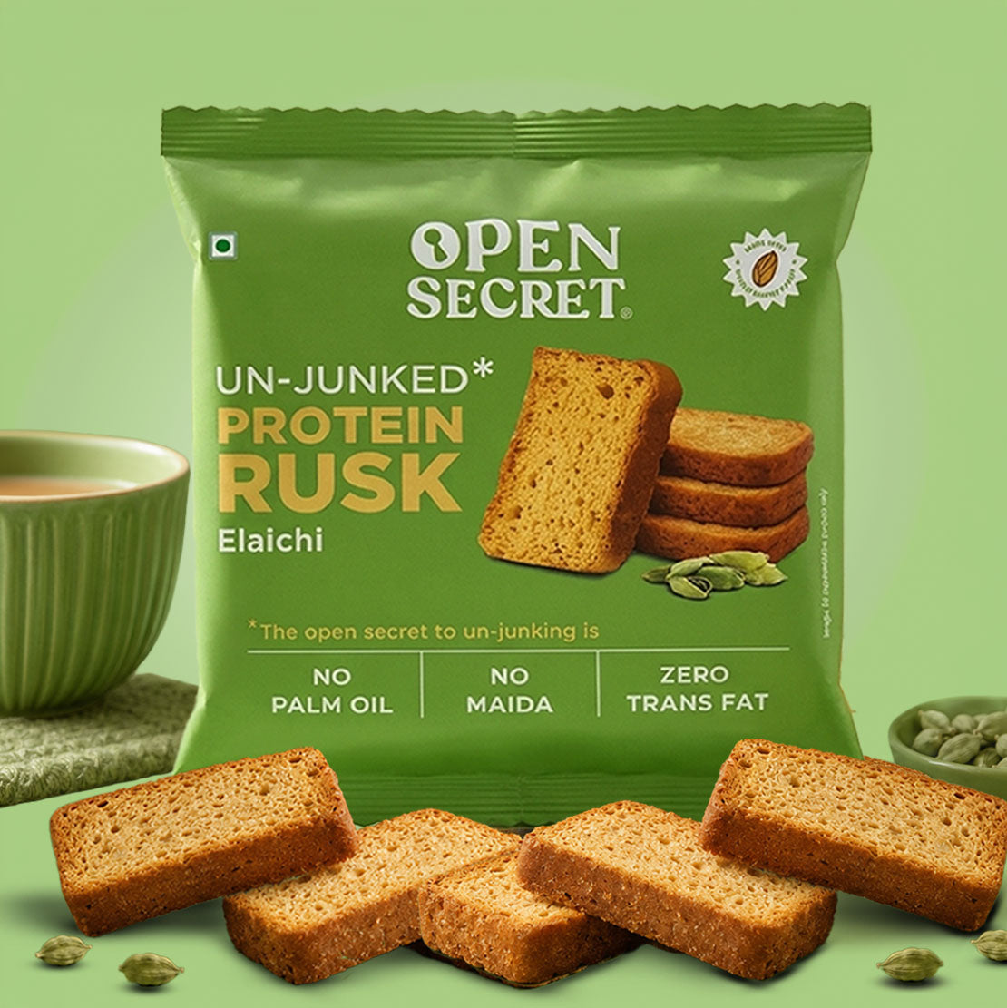 Open Secret High Protein Rusk - Elaichi