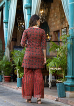Thumbnail for Yufta Rust Ethnic Motifs Dori_Embroidery Kurta Sharara With Dupatta Set