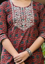 Thumbnail for Yufta Rust Ethnic Motifs Dori_Embroidery Kurta Sharara With Dupatta Set