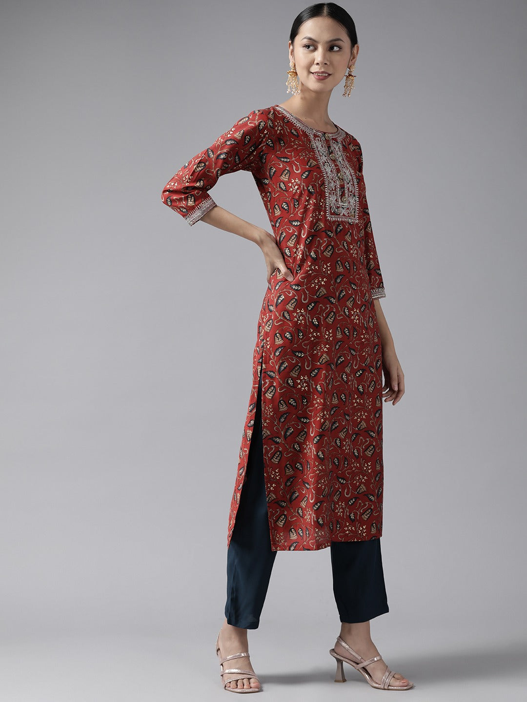 Yufta Rust Thread Work Dupatta Set - Distacart