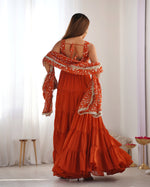 Thumbnail for Lorenvalley Rust Faux Georgette Layer Gathering Anarkali Pant With Dupatta Set - Distacart