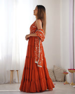 Thumbnail for Lorenvalley Rust Faux Georgette Layer Gathering Anarkali Pant With Dupatta Set - Distacart