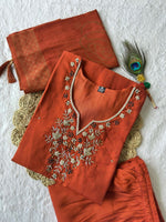 Thumbnail for Lorenvalley Fashion Rust Roman Silk Hand Work Kurta Pant with Dupatta