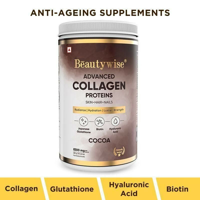 Beautywise Advanced Marine Collagen Anti-Aging Powder - Glutathione, HA & Biotin - Cocoa - Distacart