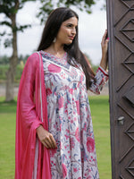 Thumbnail for The52 Women's Beautiful Rayon Fabric Printed Work Flared Kurta Pant and Dupatta Set - Distacart