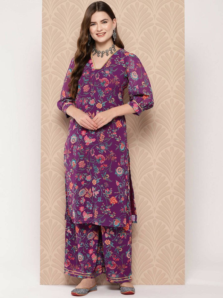 Ahalyaa Women's Traditional wear Kurta Set - Purple - Distacart