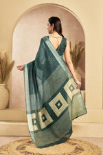 Thumbnail for Vastranavya Morpeach Digital Printed Linen Ready To Wear Pocket Saree with Unstitched Blouse - Distacart