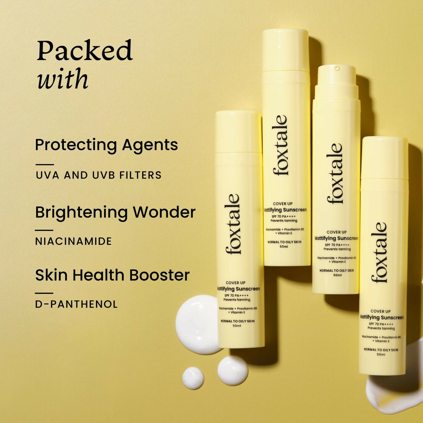 Foxtale Niacinamide Mattifying Sunscreen SPF 70+ PA++++ - Prevents Tanning, UVA/UVB Protection - Distacart