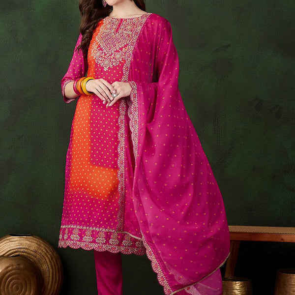 Sangria Floral Printed Zari & Sequinned Straight Kurta & Palazzo With Dupatta - Distacart