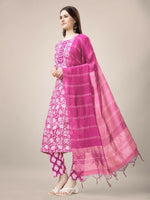 Thumbnail for Jyoti Fashion Women's Pink Rayon Print with Embroidery & Fancy Lace Work Kurta with Trouser & Dupatta - Distacart