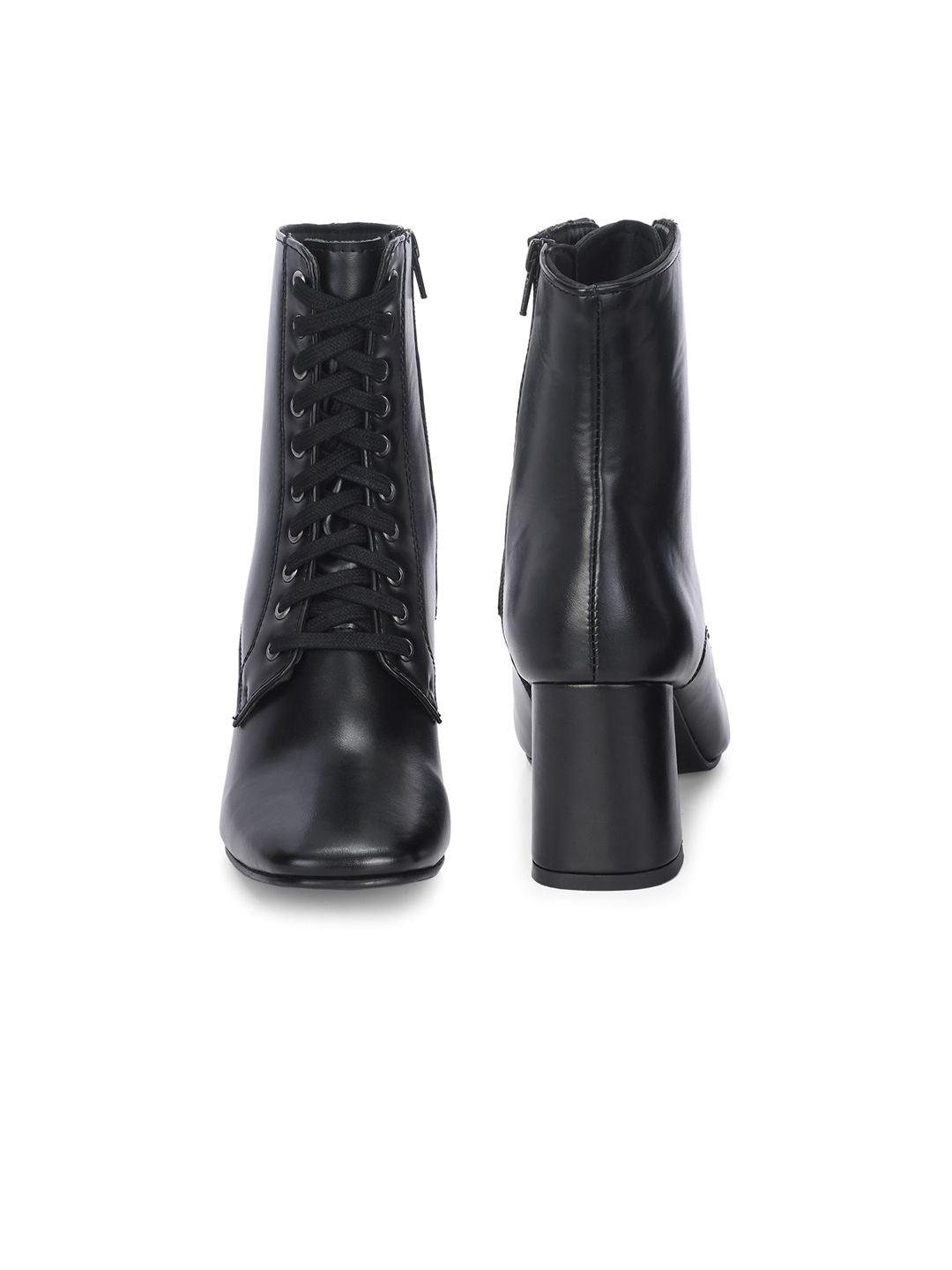 Delize Women Round Toe Block-Heeled Winter Lace-Ups Boots