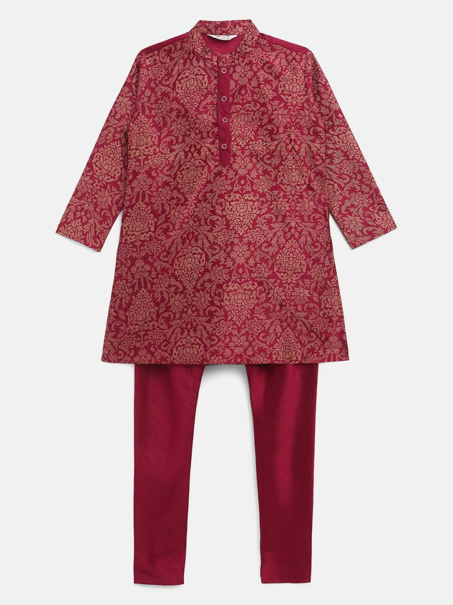 Ahalyaa Purple Poly Silk Gold Print Kids Kurta Churidar Set For Boys - Distacart