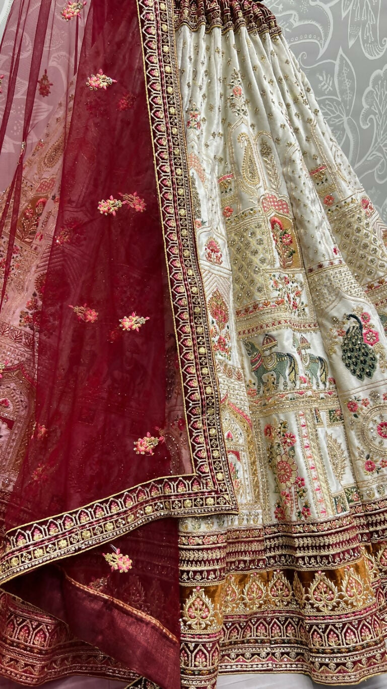 Jyoti Fashion Women's White Velvet Fancy Dori & Sequins with Multi Thread Embroidered with Diamond Work Wedding Lehenga Choli - Distacart