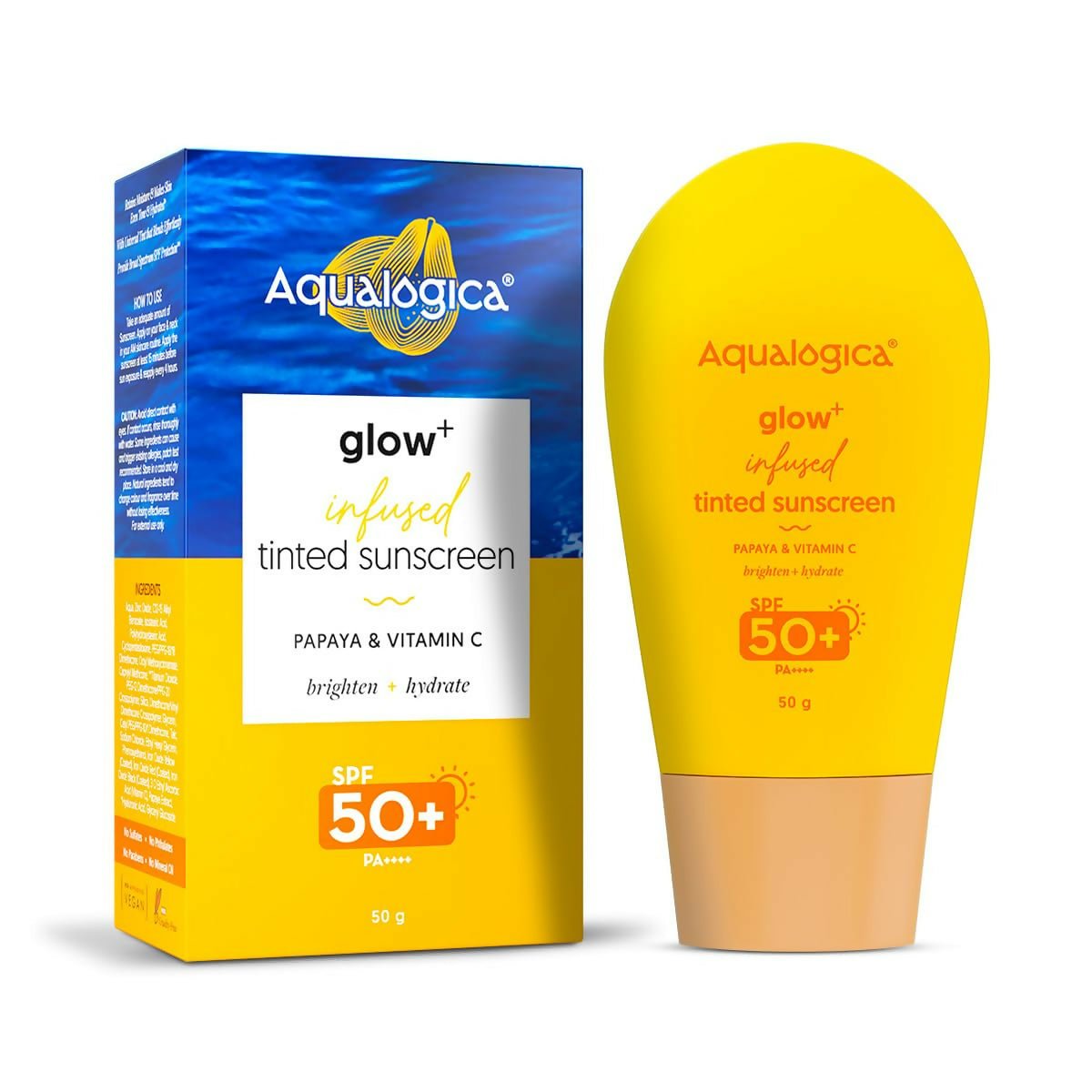 Aqualogica Glow+ Infused Tinted Sunscreen With Papaya & Vitamin C, Protection Against Uva/B, For Glowing & Sun-Safe Skin - Distacart