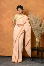 Thumbnail for Very Much Indian Handloom Pure Cotton Saree With Sleek Border - Light Peach - Distacart